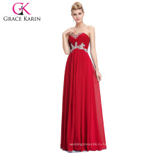 Грейс Карин без бретелек шифон этаж Длина платья элегантный Красный Пром платья CL6003-2